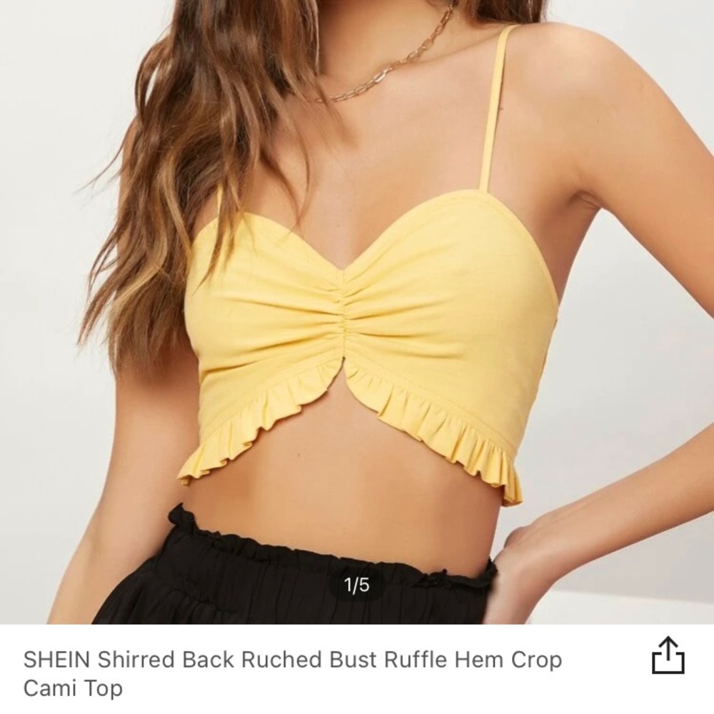 SHEIN Yellow Ruffled Crop Cami Tank Top